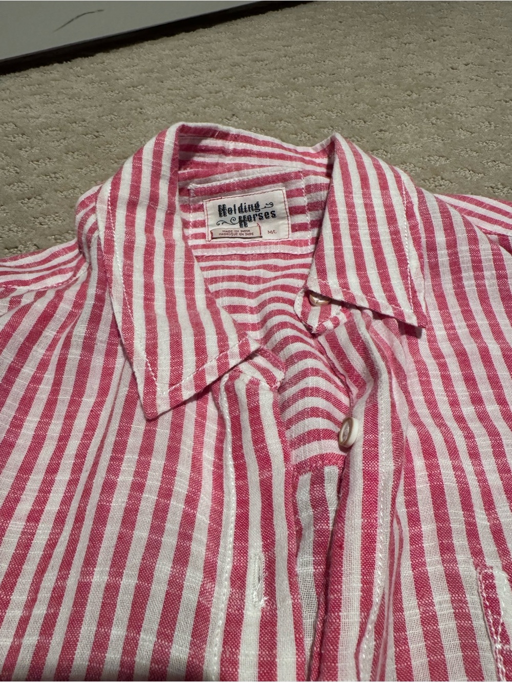 HOLDING HORSES Pink and White Striped Button-Down Shirt